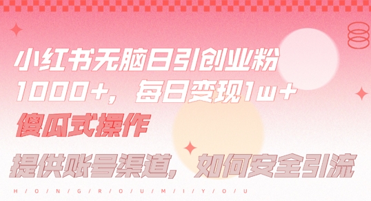 小红书无脑每日引流创业粉500+，小白每天只花半小时，躺赚长尾收益【揭秘】-最全资源库