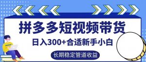 拼多多短视频带货日入300+有长期稳定被动收益，合适新手小白【揭秘】-最全资源库