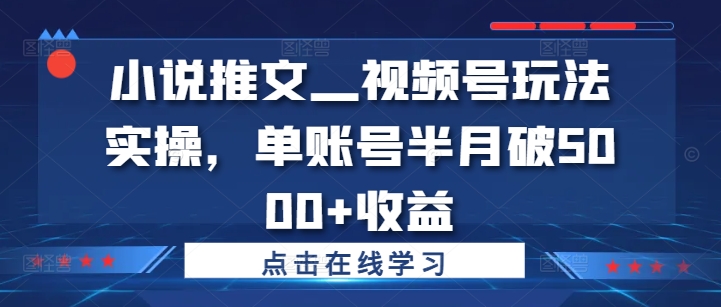 小说推文—视频号玩法实操,单账号半月破5000+收益-最全资源库