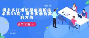 拼多多打爆班原创高阶技术第39期，拼多多低价高利方向-最全资源库