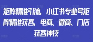 矩阵精准引流，小红书专业号矩阵精准获客，电商、微商、门店获客神技-最全资源库