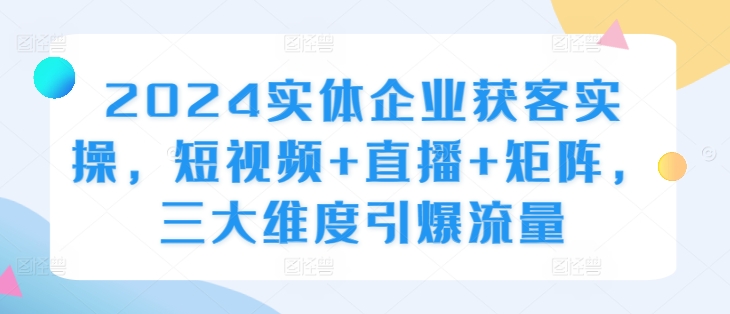 2024实体企业获客实操，短视频+直播+矩阵，三大维度引爆流量-最全资源库