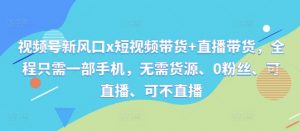 视频号新风口x短视频带货+直播带货，全程只需一部手机，无需货源、0粉丝、可直播、可不直播-最全资源库
