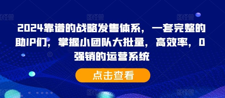 2024靠谱的战略发售体系，一套完整的助IP们，掌握小团队大批量，高效率，0 强销的运营系统-最全资源库