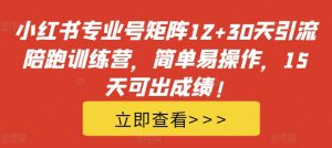 小红书专业号矩阵12+30天引流陪跑训练营，简单易操作，15天可出成绩!-最全资源库
