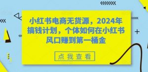 小红书电商无货源,2024年搞钱计划,个体如何在小红书风口赚到第一桶金-最全资源库
