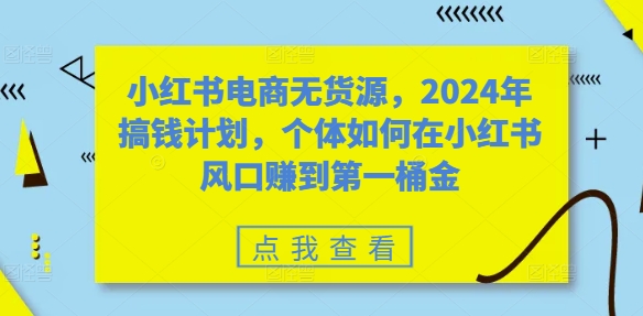 小红书电商无货源,2024年搞钱计划,个体如何在小红书风口赚到第一桶金-最全资源库