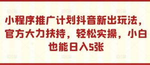 小程序推广计划抖音新出玩法,官方大力扶持,轻松实操,小白也能日入5张【揭秘】-最全资源库