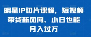 明星IP切片课程，短视频带货新风向，小白也能月入过万-最全资源库