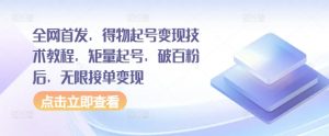全网首发，得物起号变现技术教程，矩量起号，破百粉后，无限接单变现-最全资源库