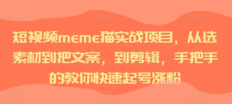 短视频meme猫实战项目，从选素材到把文案，到剪辑，手把手的教你快速起号涨粉-最全资源库