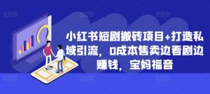 小红书短剧搬砖项目+打造私域引流,0成本售卖边看剧边赚钱,宝妈福音【揭秘】-最全资源库