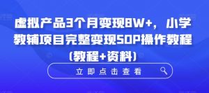 虚拟产品3个月变现8W+，小学教辅项目完整变现SOP操作教程(教程+资料)-最全资源库