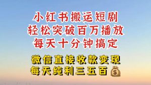 小红书搬运热门短剧，轻松爆流百万播放，每天引流几十人，搞个大几百块真的很简单-最全资源库