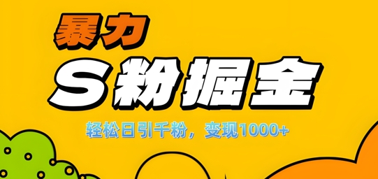 单人单机日引千粉，变现1k+，S粉流量掘金计划攻略【揭秘】-最全资源库