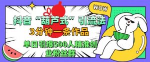 抖音葫芦式引流法,三分钟一条作品,单日引爆抖音500人精准创业粉丝群【揭秘】-最全资源库