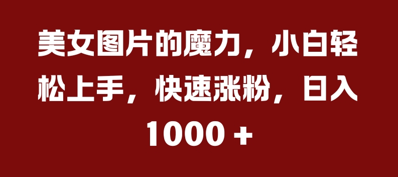 美女图片的魔力，小白轻松上手，快速涨粉，日入几张【揭秘】-最全资源库