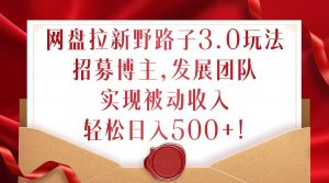 网盘拉新野路子3.0玩法,招募博主,发展团队,实现被动收入,轻松日入500+【揭秘】-最全资源库