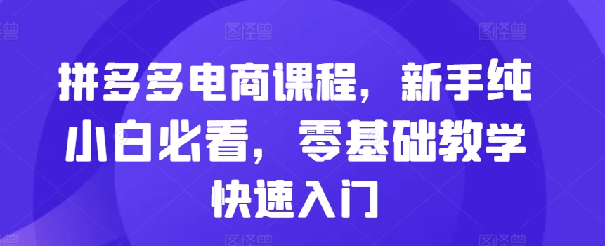 拼多多电商课程,新手纯小白必看,零基础教学快速入门-最全资源库