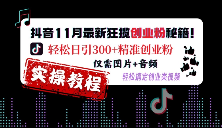 抖音11月最新狂揽创业粉秘籍，轻松日引300+精准创业粉，仅需图片+音频，轻松搞定创业类视频-最全资源库