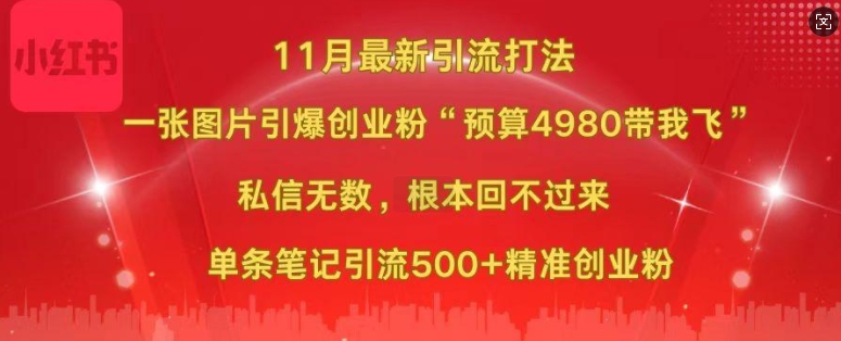小红书11月最新图片打粉，一张图片引爆创业粉，“预算4980带我飞”，单条引流500+精准创业粉-最全资源库