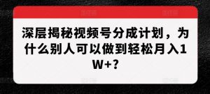 深层揭秘视频号分成计划，为什么别人可以做到轻松月入1W+?-最全资源库