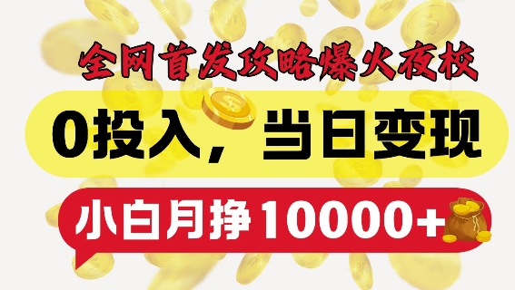 全网首发爆火夜校，0投入，当日变现，小白轻松月入1w+【揭秘】-最全资源库