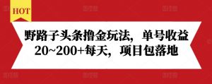 野路子头条撸金玩法，单号收益20~200+每天，项目包落地-最全资源库