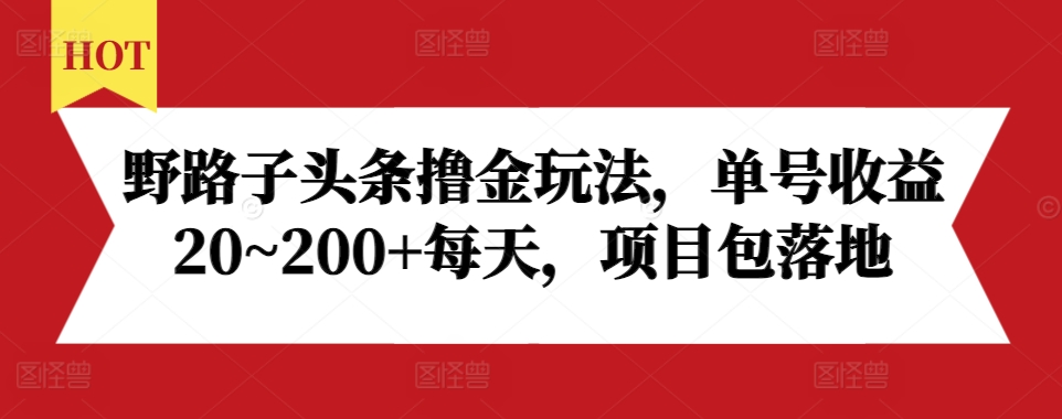 野路子头条撸金玩法，单号收益20~200+每天，项目包落地-最全资源库