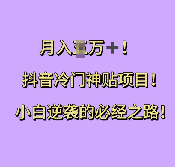 抖音冷门神贴项目，小白逆袭的必经之路，月入过W【揭秘】-最全资源库