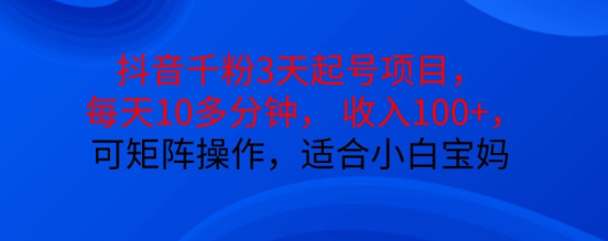 抖音干粉3天起号项目,每天10多分钟,收入100+,可矩阵操作,适合小白宝妈-最全资源库