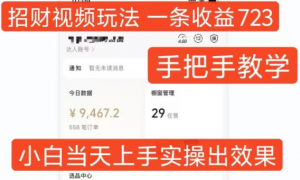 招财视频玩法,一条视频收益723,手把手教学,小白当天可上手-最全资源库