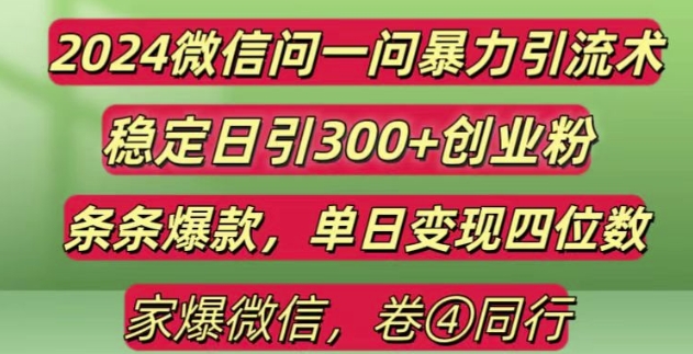 2024最新微信问一问暴力引流300+创业粉,条条爆款单日变现四位数【揭秘】-最全资源库