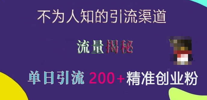 不为人知的引流渠道,流量揭秘,实测单日引流200+精准创业粉【揭秘】-最全资源库