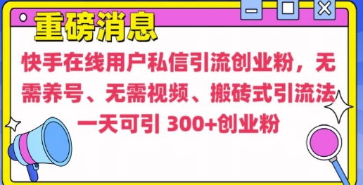 快手最新引流创业粉方法,无需养号、无需视频、搬砖式引流法【揭秘】-最全资源库