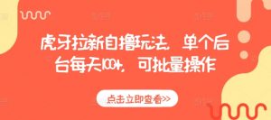 虎牙拉新自撸玩法，单个后台每天100+，可批量操作-最全资源库