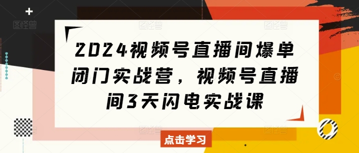 2024视频号直播间爆单闭门实战营,视频号直播间3天闪电实战课-最全资源库