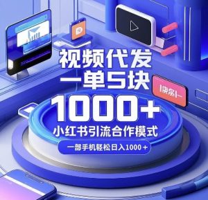视频代发,一单5块,小红书引流合作模式,一部手机轻松日入多张【揭秘】-最全资源库