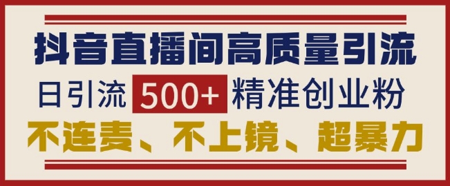 抖音直播间引流创业粉，无需连麦、不用上镜、超暴力，日引流500+高质量精准创业粉-最全资源库