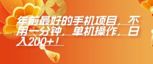 年前最好的手机项目，不用一分钟，单机操作，日入2张【揭秘】-最全资源库