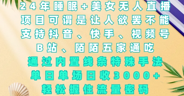 2024年睡眠+美女无人直播，通过内置线条特殊手法，单场日收3k+，轻松握住流量密码【揭秘】-最全资源库
