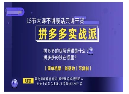 朋哥电商(拼多多实战派)，15节大课不讲废话只讲干货，简单粗暴 能落地 可复制-最全资源库