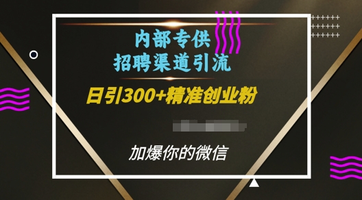 内部招聘渠道日引流300+创业粉，加爆你的微信【揭秘】-最全资源库
