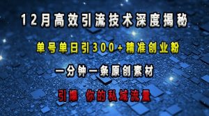 最新高效引流技术深度揭秘 ，单号单日引300+精准创业粉，一分钟一条原创素材，引爆你的私域流量-最全资源库