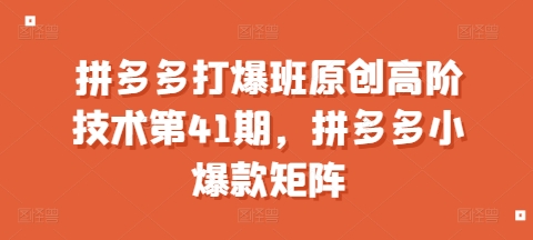 拼多多打爆班原创高阶技术第41期，拼多多小爆款矩阵-最全资源库