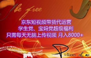 京东短视频带货代运营，学生党、宝妈党超级福利，只需每天无脑上传视频，月入8000+【仅揭秘】-最全资源库