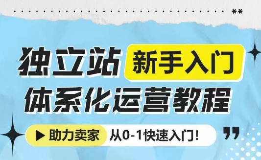 独立站新手入门体系化运营教程,助力独立站卖家从0-1快速入门!-最全资源库