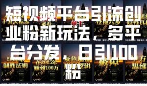 短视频平台引流创业粉新玩法，多平台分发，日引100粉-最全资源库