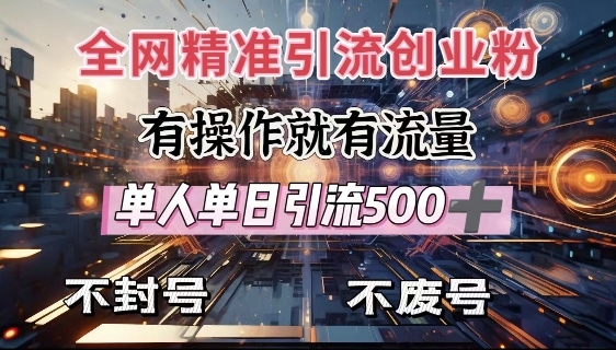 全网独家引流创业粉,有操作就有流量,单人单日引流500+,不封号、不费号-最全资源库