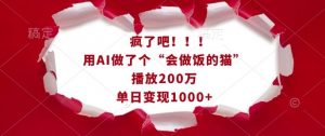 疯了吧！用AI做了个“会做饭的猫”，播放200万，单日变现1k-最全资源库